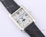 Cartier Tank Francaise Moonphase Copy Watch White Dial Black Leather Strap